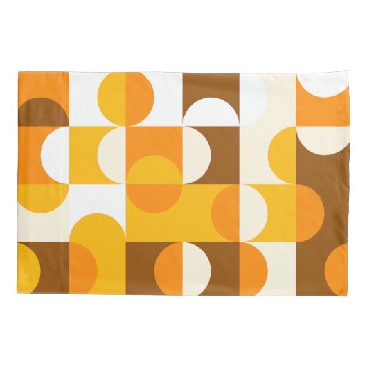 Bruin Wit Sinaasappel Geel Halve cirkelenpatroon Kussensloop (Achterkant-Links)