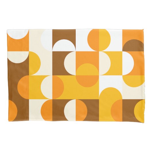 Bruin Wit Sinaasappel Geel Halve cirkelenpatroon Kussensloop (Voorkant-Links)