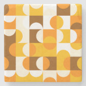 Bruin Wit Sinaasappel Geel Halve cirkelenpatroon Stenen Onderzetter (Voorkant)