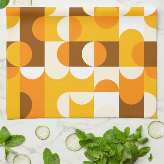 Bruin Wit Sinaasappel Geel Halve cirkelenpatroon Theedoek (Gevouwen)