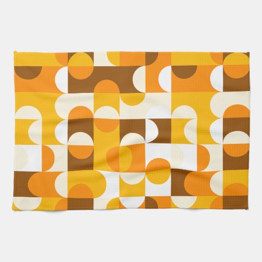 Bruin Wit Sinaasappel Geel Halve cirkelenpatroon Theedoek (Horizontaal)