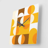 Bruin Wit Sinaasappel Geel Halve cirkelenpatroon Vierkante Klok (Hoek)