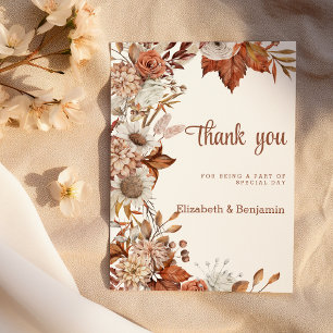 Bruin wit sinaasappel herfst bloemenrustiek Bedank Kaart