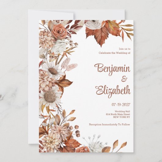 Bruin wit sinaasappel herfst bloemenrustiek Huweli Kaart (Voorkant)