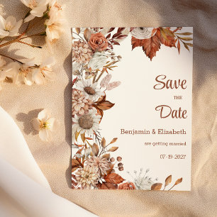Bruin wit sinaasappel herfst flora rustiek Save th Kaart