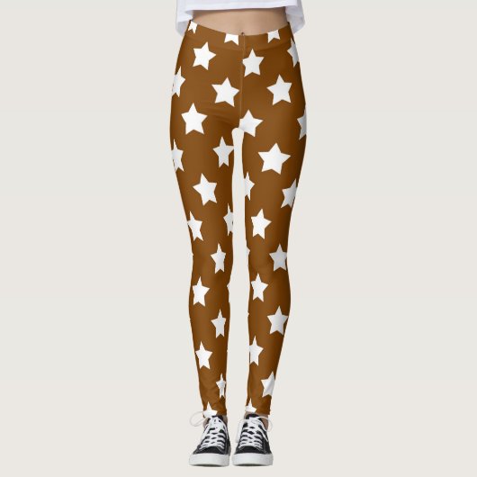 Bruin Wit Sterren Patroon Decoratief Leggings (Voorkant)