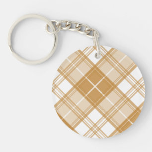 Bruin wit Tartan Patroon yxm0uat9 Sleutelhanger