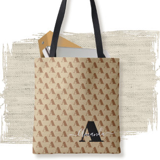 Bruin Wit Zwart Designer Monogram Script Tote Bag