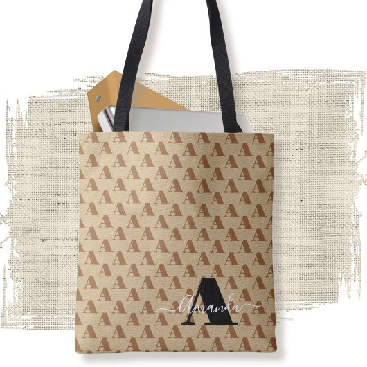 Bruin Wit Zwart Designer Monogram Script Tote Bag