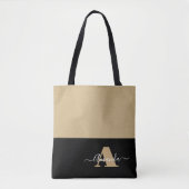Bruin Wit Zwart Minimaal Monogram Script Tote Bag (Voorkant)
