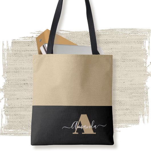 Bruin Wit Zwart Minimaal Monogram Script Tote Bag