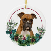 Bruin witte boxer Dog Evergreen Wreath Keramisch Ornament (Voorkant)