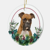Bruin witte boxer Dog Evergreen Wreath Keramisch Ornament (Links)