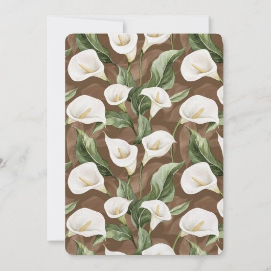 Bruin Witte Calla Lily Bloemen Huwelijk Kaart (Achterkant)