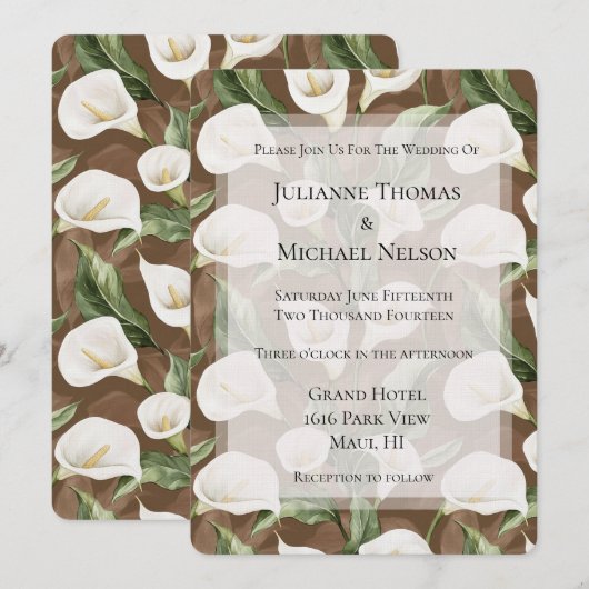 Bruin Witte Calla Lily Bloemen Huwelijk Kaart (Voorkant / Achterkant)