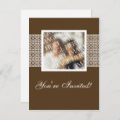 Bruin-witte fotosjabloon bruiloft bespaart datum aankondigingskaart (Voorkant / Achterkant)