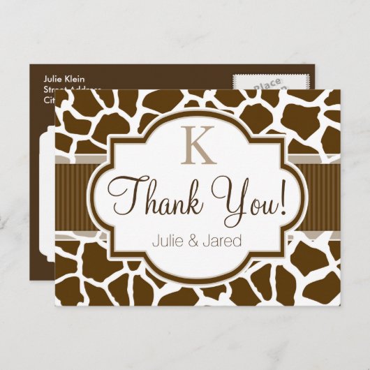 Bruin, Witte Giraffe Dierenprint bruiloft Briefkaart (Voorkant / Achterkant)