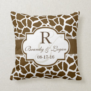 Bruin, Witte Giraffe Dierenprint bruiloft Kussen