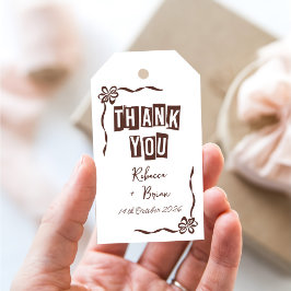 Bruin & Witte Hand Getrokken Boog Huwelijk Cadeaulabel