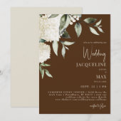 Bruin Witte Hortensia's bruiloft Kaart (Voorkant / Achterkant)