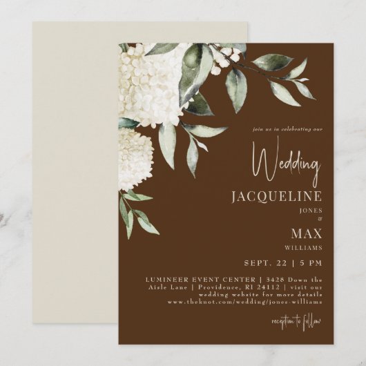 Bruin Witte Hortensia's bruiloft Kaart (Voorkant / Achterkant)