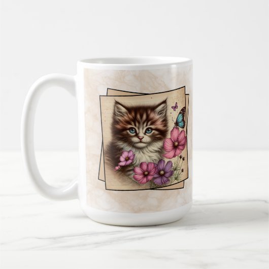 Bruin & Witte Kitten Koffiemok (Links)