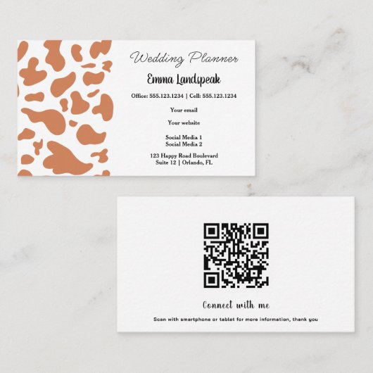 Bruin & Witte Koe Print, QR-code Visitekaartje (Voorkant / Achterkant)