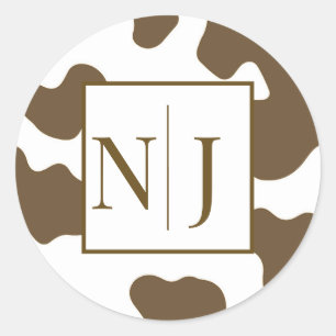 Bruin & Witte Koeienprint Landelijke Westerse Rode Ronde Sticker