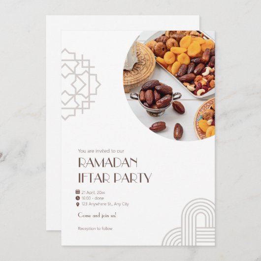 Bruin Witte Minimalistische Ramadan Iftar Feest Kaart (Voorkant / Achterkant)
