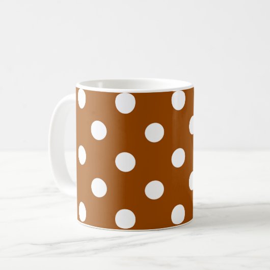 Bruin Witte Polka Dots Design Koffiemok (Voorkant links)