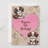 Bruin & Witte Puppy Hond Roze Hart Verjaardagsfees Kaart (Achterkant)