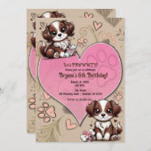Bruin & Witte Puppy Hond Roze Hart Verjaardagsfees Kaart (Voorkant / Achterkant)