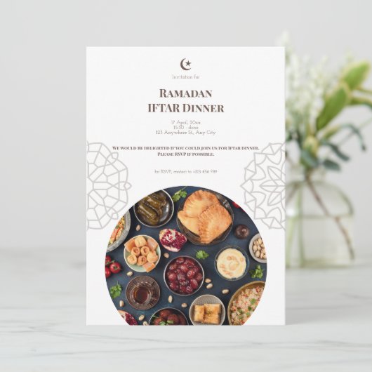 Bruin Witte Ramadan Iftar-diner Kaart (Staand voorkant)