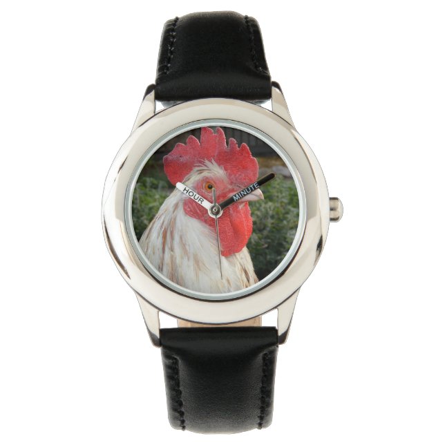 Bruin witte roostergezicht, Kinder lederen horloge (Voorkant)