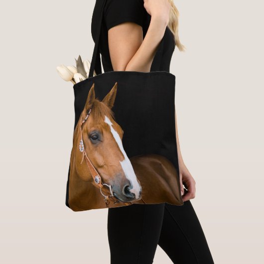 Bruin-witte vierpaardfoto tote bag (Dichtbij)