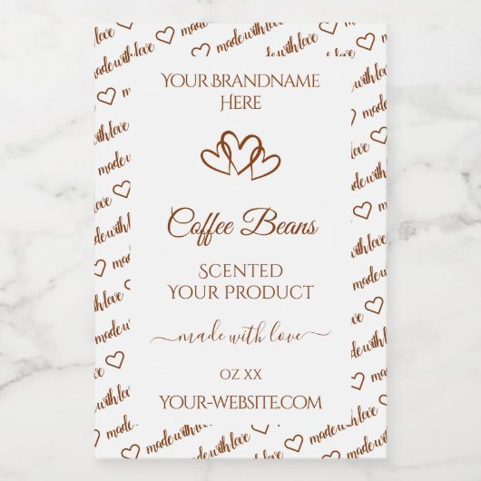 Bruin Witte Word Cloud Frame Productlabels Harten Voedselcontainer Etiket (Enkel label)
