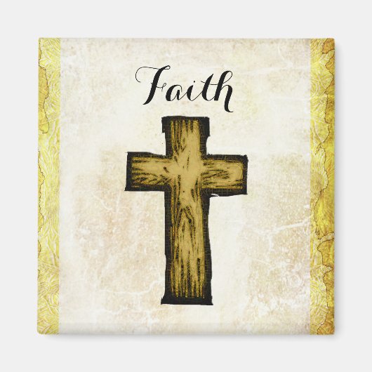 Bruin Wooden Kruissymbool voor geloof en hoop Magneet (Voorkant)