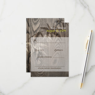 Bruin Woodgrain Bamboo Leaves Rustic Asian Wedding RSVP Kaartje