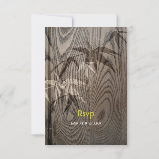Bruin Woodgrain Bamboo Leaves Rustic Asian Wedding RSVP Kaartje (Achterkant)