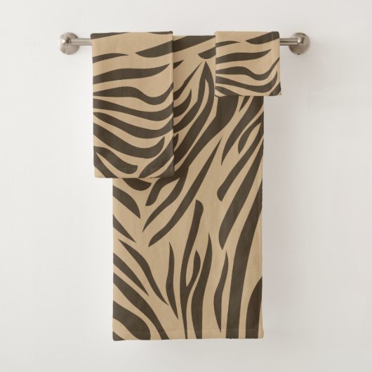 Bruin Zebra Print Satin Ribbon Bad Handdoek (Insitu)