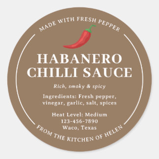 Bruin zelfgemaakte Habanero chilisaus potlabel Ronde Sticker