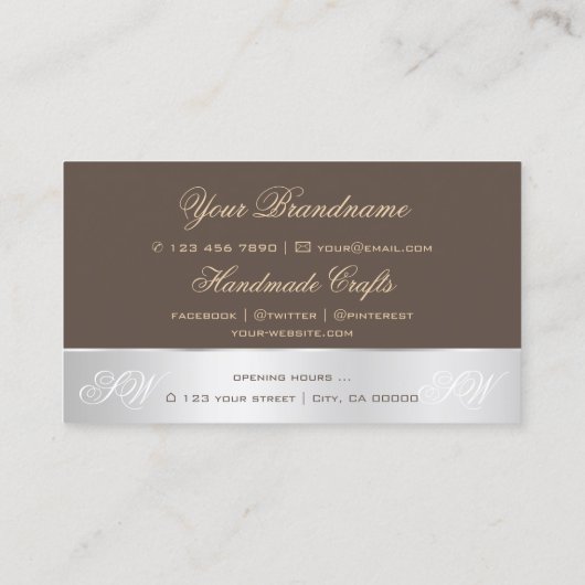 Bruin zilveren decor-Roos ventilator met Initialen Visitekaartje (Achterkant)