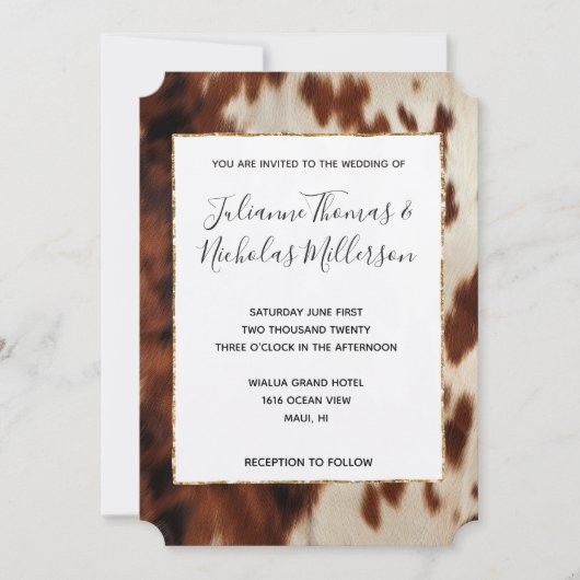 Bruin Zwart Cream Zuidwest Koeienhuid Bruiloft Kaart (Voorkant)