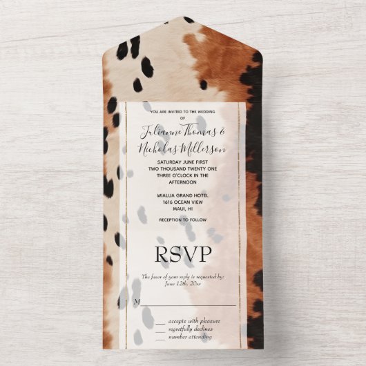 Bruin zwart crème Koeienhuid All In One Uitnodiging (Binnen)