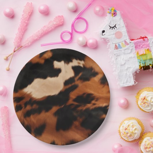 Bruin zwart crème Koeienhuid Papieren Bordje (Feest)