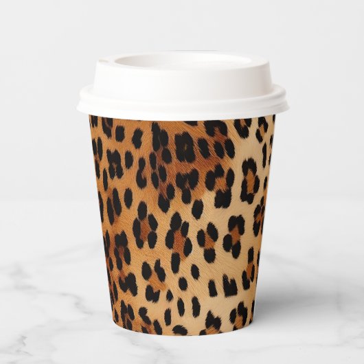 Bruin Zwart Crème Luipaard Print Papieren Bekers (Achterkant)