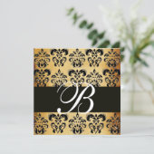 BRUIN ZWART DAMAST PERKAMENTEN MONOGRAM , wit Kaart (Staand voorkant)