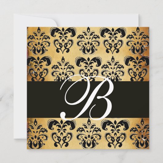 BRUIN ZWART DAMAST PERKAMENTEN MONOGRAM , wit Kaart (Voorkant)