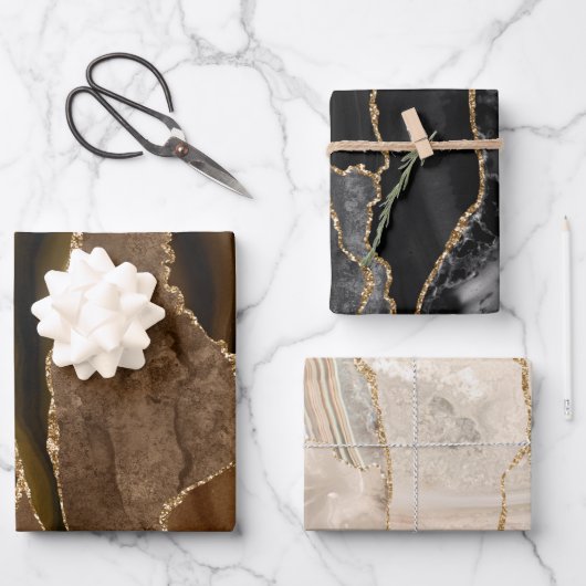 bruin zwart en beige agaat inpakpapier vel (Voorkant)