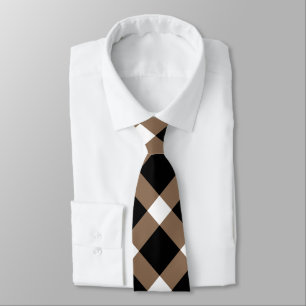 Bruin, zwart en wit diagonaal Gingham patroon Stropdas